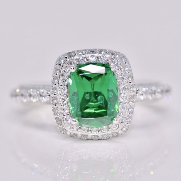 Tacori Green Diamonique halo engagement ring - Picture 2 of 14